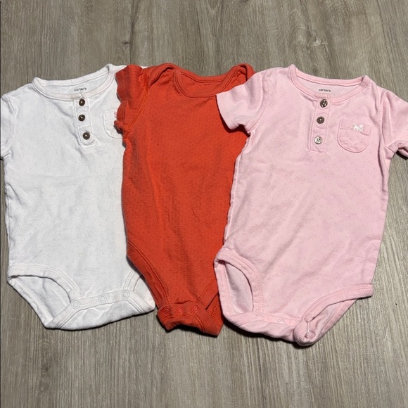 Set of Three Baby Bodysuits in White, Orange, and Pink - Picture 1 of 1